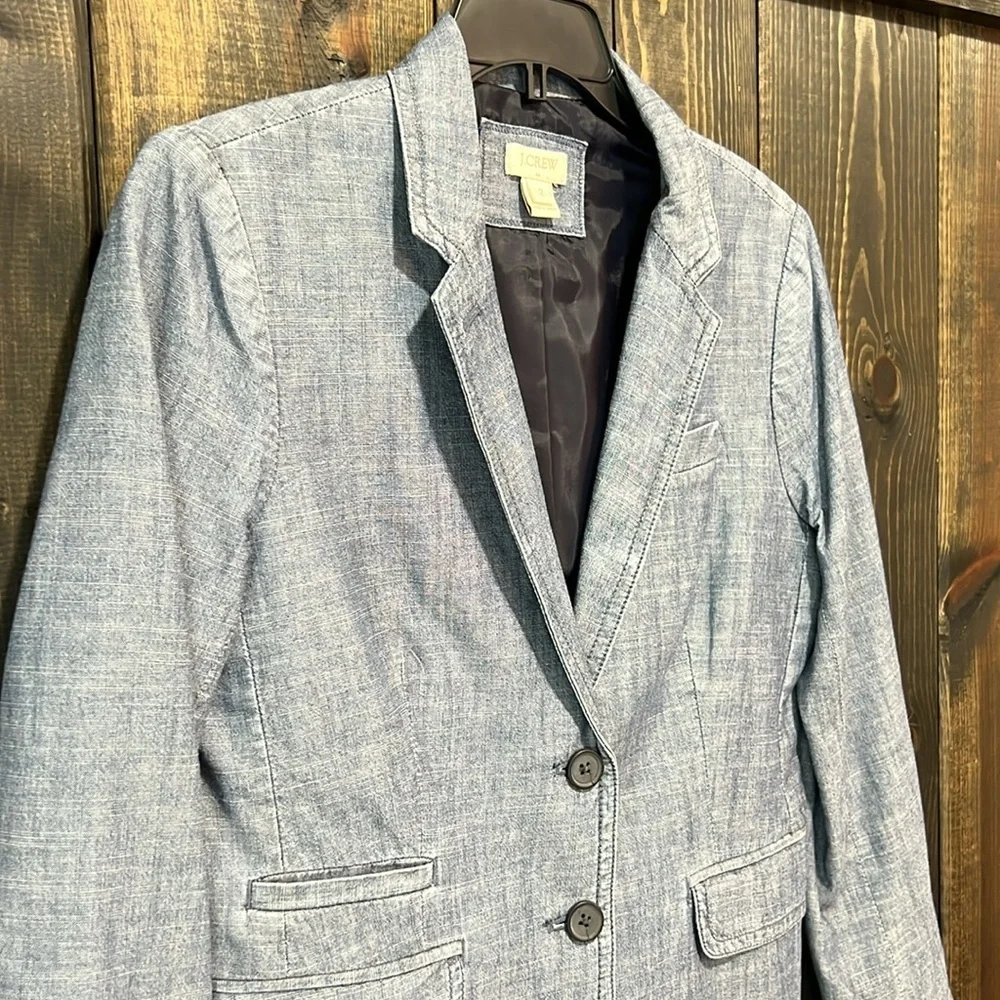 J. Crew Chambray Blazer‎ 2 Denim Blue Office Professional Academia Preppy Cotton
